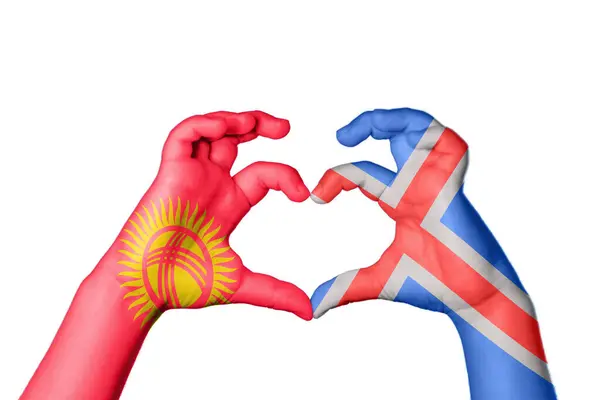 Quirguistão Islândia Coração Gesto Mão Que Faz Coração Clipping Path — Fotografia de Stock