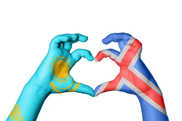 Cazaquistão Islândia Coração Gesto Mão Que Faz Coração Clipping Path — Fotografia de Stock