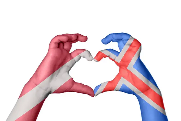 Letónia Islândia Coração Gesto Mão Que Faz Coração Clipping Path — Fotografia de Stock