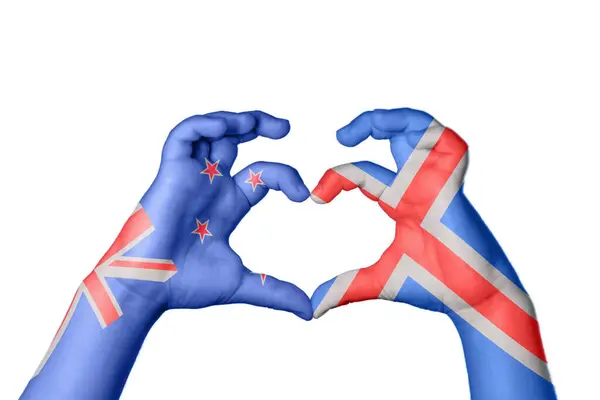 Nova Zelândia Islândia Coração Gesto Mão Fazendo Coração Caminho Recorte — Fotografia de Stock