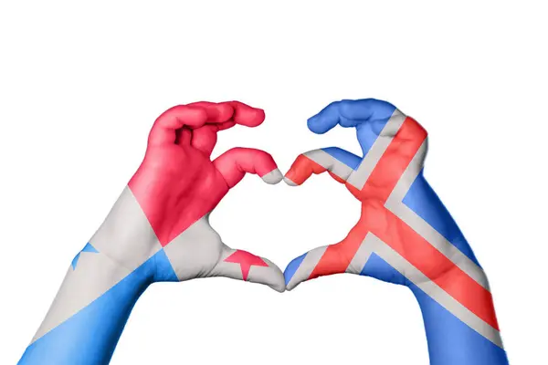 Панама Ісландія Серце Жест Рук Робить Серце Відсічний Контур — стокове фото
