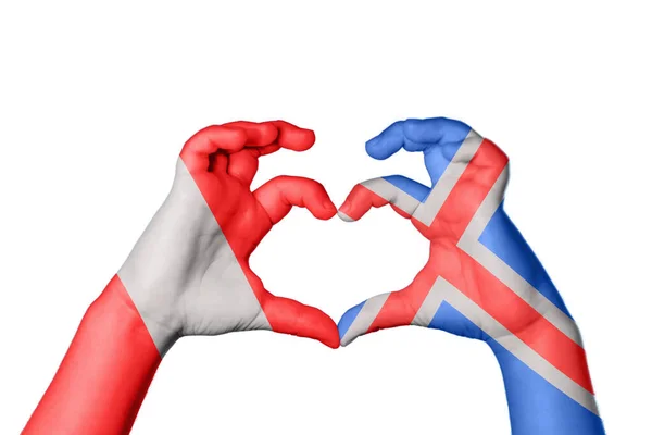 Перу Ісландія Серце Жест Рук Робить Серце Відсічний Контур — стокове фото