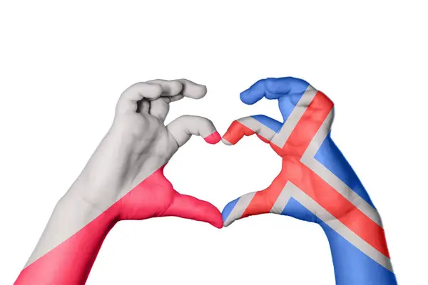 Польща Ісландія Серце Жест Рук Робить Серце Відсічний Контур — стокове фото