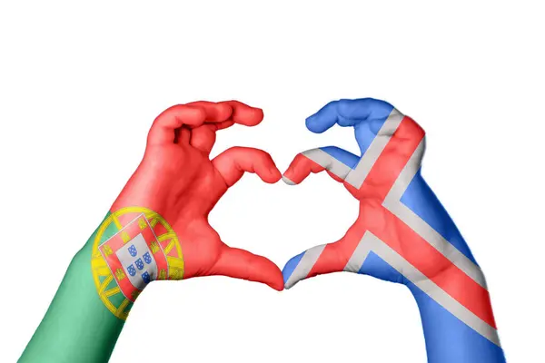 Πορτογαλία Ισλανδία Καρδιά Χέρι Χειρονομία Καθιστώντας Την Καρδιά Ψαλίδισμα Διαδρομή — Φωτογραφία Αρχείου