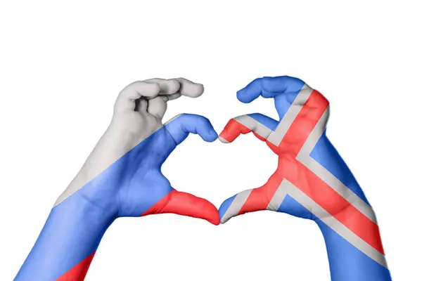 Rússia Islândia Coração Gesto Mão Fazendo Coração Clipping Path — Fotografia de Stock