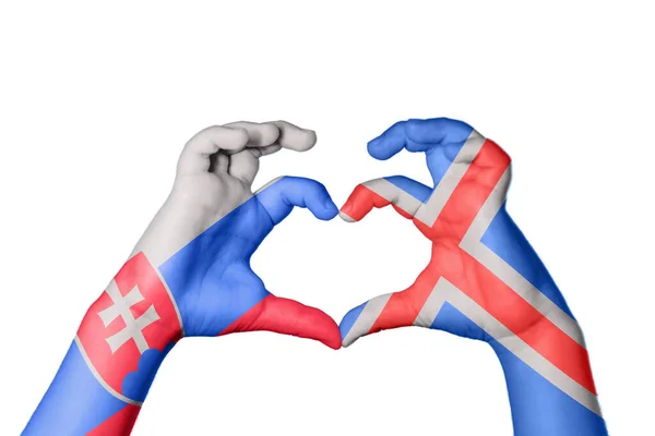 Słowacja Islandia Serce Ręki Gestu Podejmowania Serca Ścieżka Clipping — Zdjęcie stockowe