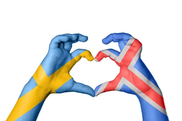 Sweden Iceland Heart Hand Gesture Making Heart Clipping Path — Stock Photo, Image