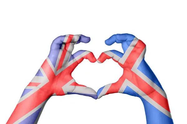 Reino Unido Islândia Coração Gesto Mão Fazendo Coração Clipping Path — Fotografia de Stock