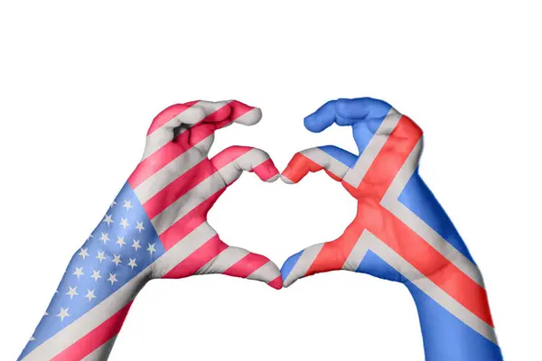 United States Iceland Heart Hand Gesture Making Heart Clipping Path — Stock Photo, Image
