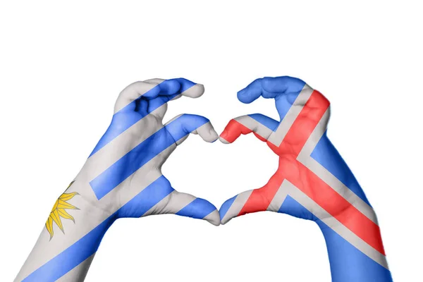 Uruguay Iceland Heart Hand Gesture Making Heart Clipping Path — Stock Photo, Image