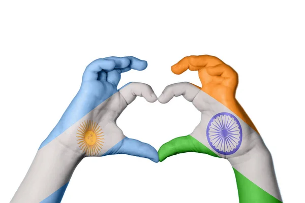Argentyna Indie Serce Ręka Gestem Podejmowania Serca Ścieżka Clipping — Zdjęcie stockowe