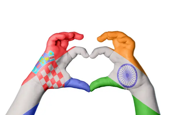 Horvátország India Szív Kéz Gesztus Készítés Szív Vágási Útvonal — Stock Fotó