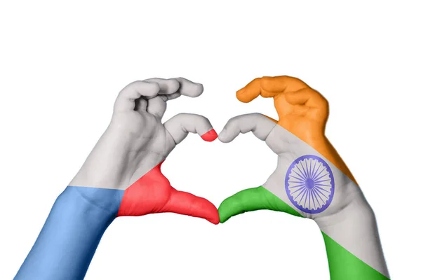 Τσεχική Δημοκρατία Ινδία Καρδιά Χέρι Χειρονομία Κάνοντας Καρδιά Ψαλίδισμα Διαδρομή — Φωτογραφία Αρχείου