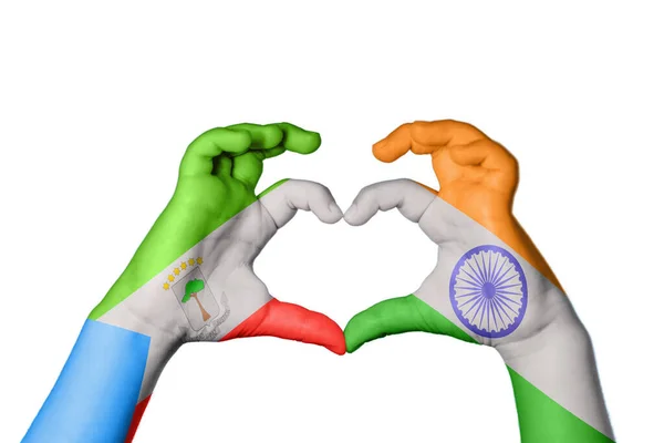Equatorial Guinea India Heart Hand Gesture Making Heart Clipping Path — Stock Photo, Image