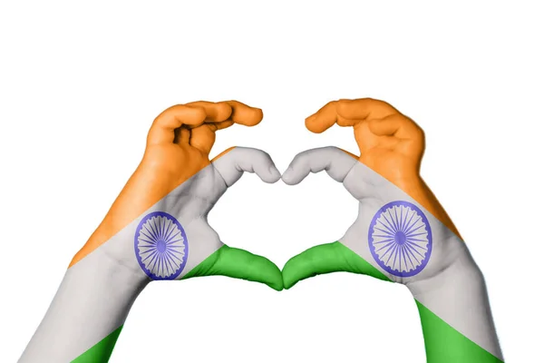 India Heart Hand Gesture Making Heart Clipping Path — стоковое фото