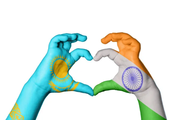 Kazakhstan India Heart Hand Gesture Making Heart Clipping Path — Stock Photo, Image