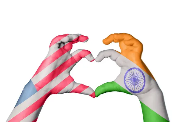 Libérie Indie Srdce Ruka Gesto Tvorby Srdce Ořezávání Stezka — Stock fotografie