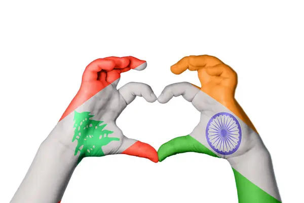 Lebanon India Heart Hand Gesture Making Heart Clipping Path — Stock Photo, Image