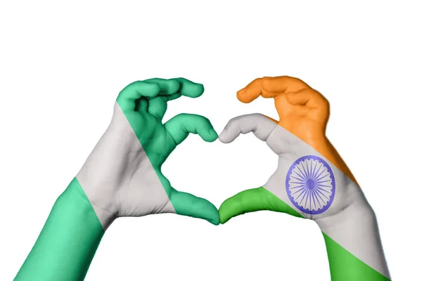 Nigeria India Heart Hand Gesture Making Heart Clipping Path — Stock Photo, Image