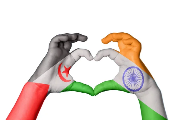 Sahrawi Arab Demokratikus Köztársaság India Szív Kézmozdulatok Készítése Szív Vágási — Stock Fotó
