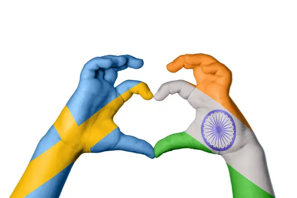 Sweden India Heart Hand Gesture Making Heart Clipping Path — Stock Photo, Image