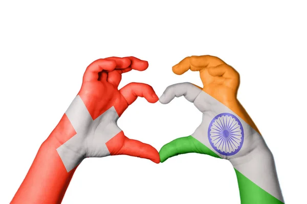 Switzerland India Heart Hand Gesture Making Heart Clipping Path — Stock Photo, Image