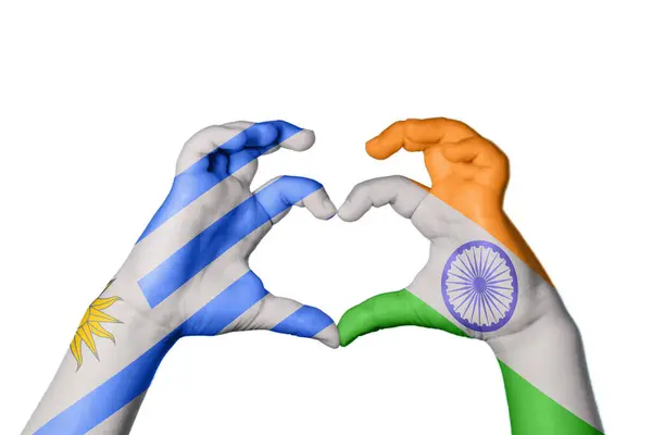 Uruguay India Heart Hand Gesture Making Heart Clipping Path — Stock Photo, Image