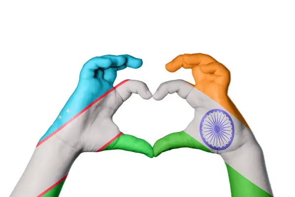 乌兹别克斯坦India Heart Hand Gesture Making Heart Clipping Path — 图库照片