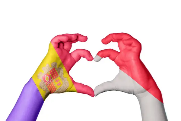 Andorra Indonesia Heart Hand Gesture Making Heart Clipping Path — Stock Photo, Image