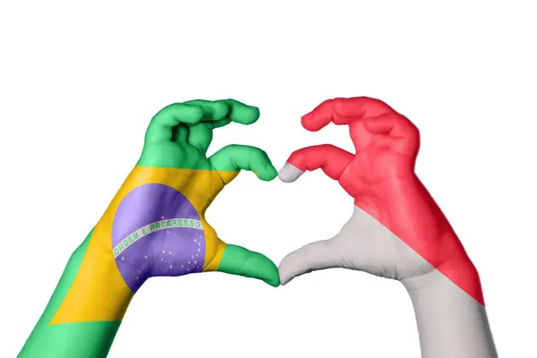 Brazilië Indonesië Hart Handgebaar Maken Hart Knippad — Stockfoto