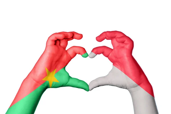 Burkina Faso Indonésie Coeur Geste Main Faisant Coeur Sentier Coupe — Photo
