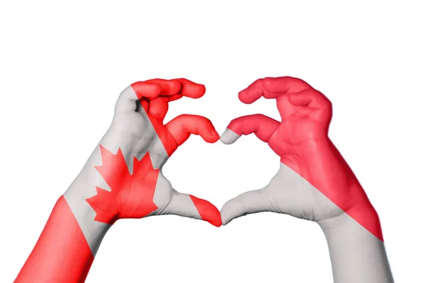 Canada Indonesia Heart Hand Gesture Making Heart Clipping Path — Stock Photo, Image