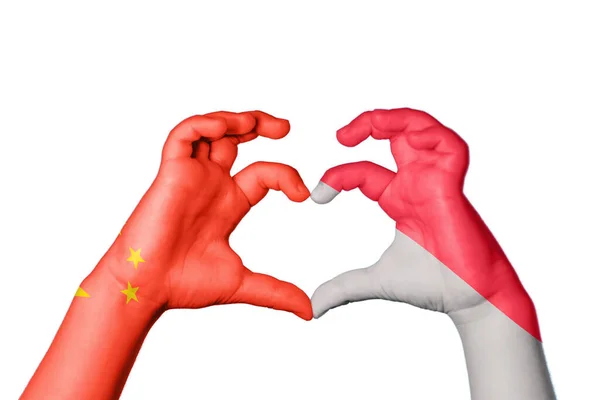 Kina Indonesien Hjärta Hand Gest Att Göra Hjärta Klippning Vägen — Stockfoto