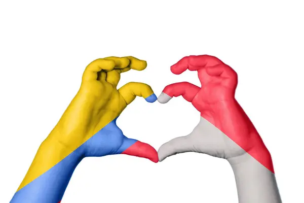 Colombia Indonesia Heart Hand Gesture Making Heart Clipping Path — Stock Photo, Image
