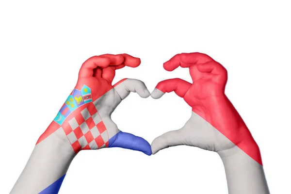 Kroatien Indonesien Hjärta Hand Gest Att Göra Hjärta Klippbana — Stockfoto