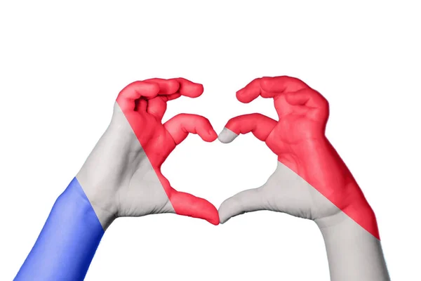 Francja Indonezja Serce Ręczny Gest Serca Ścieżka Wycinania — Zdjęcie stockowe