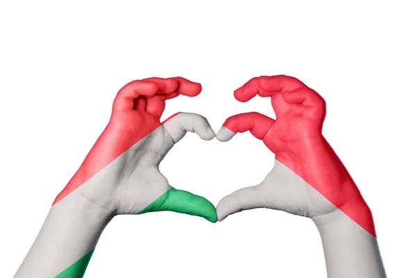 Hungary Indonesia Heart Hand Gesture Making Heart Clipping Path — Stock Photo, Image