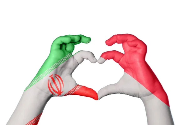 Iran Indonesia Heart Hand Gesture Making Heart Clipping Path — Stock Photo, Image