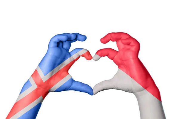 Iceland Indonesia Heart Hand Gesture Making Heart Clipping Path — Stock Photo, Image