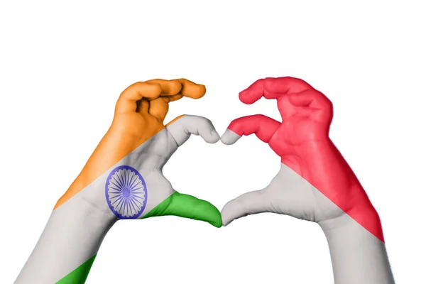 India Indonesia Heart Hand Gesture Making Heart Clipping Path — Stock Photo, Image