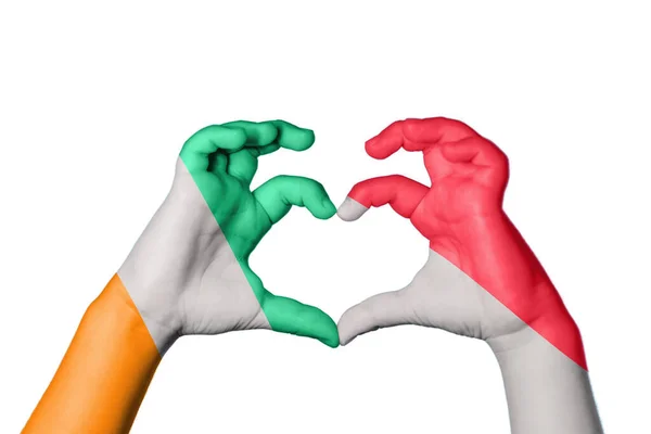 Ivory Coast Indonesia Heart Hand Gesture Making Heart Clipping Path — Stock Photo, Image