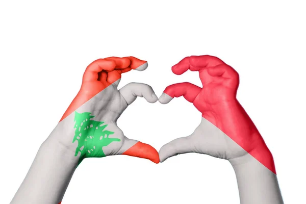 Lebanon Indonesia Heart Hand Gesture Making Heart Clipping Path — Stock Photo, Image