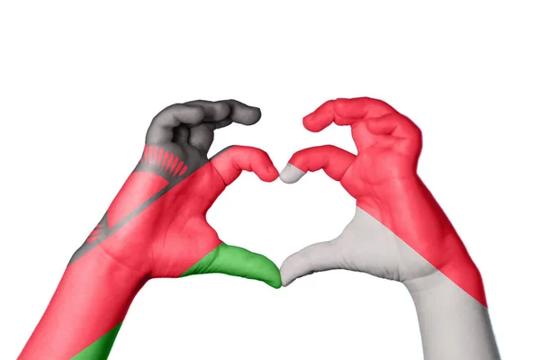 Malawi Indonesia Heart Hand Gesture Making Heart Clipping Path — Stock Photo, Image