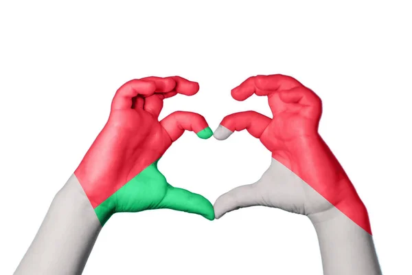 Madagascar Indonesia Heart Hand Gesture Making Heart Clipping Path — Stock Photo, Image
