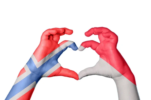 Norsko Indonésie Srdce Ruční Gesto Dělat Srdce Ořezávání Stezka — Stock fotografie
