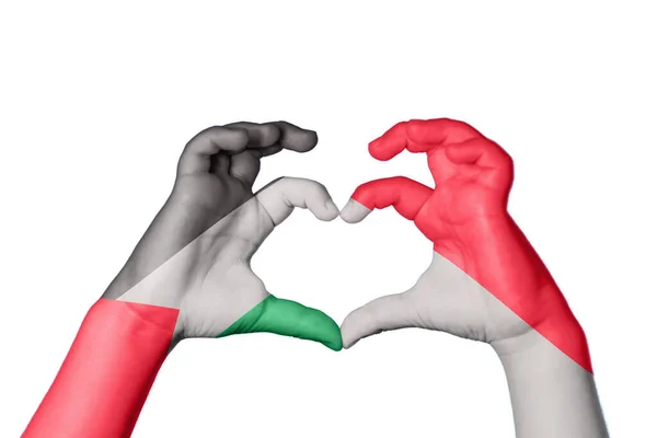 パレスチナ インドネシア心臓 ハンドジェスチャー作り心臓 クリッピングパス — ストック写真