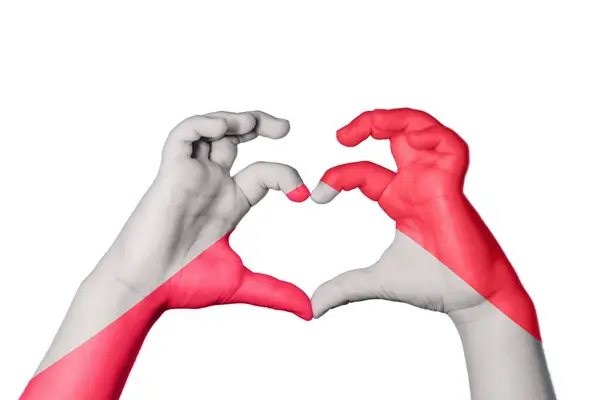 ポーランド インドネシア心臓 ハンドジェスチャー作り心臓 クリッピングパス — ストック写真