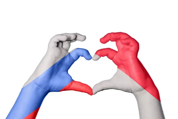 Russia Indonesia Heart Hand Gesture Making Heart Clipping Path — Stock Photo, Image