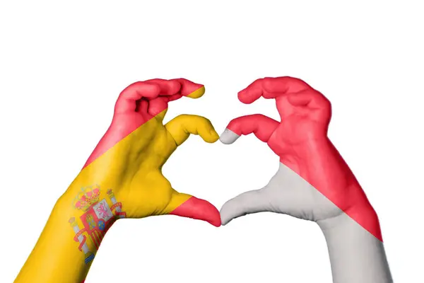 Spain Indonesia Heart Hand Gesture Making Heart Clipping Path — Stock Photo, Image