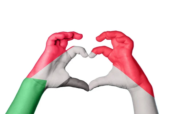 Sudan Indonesia Heart Hand Gesture Making Heart Clipping Path — Stock Photo, Image